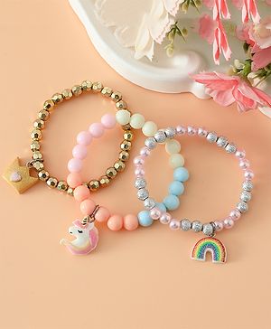 Babyhug Pastel Beaded Charm Bracelet Set - Pink & Blue