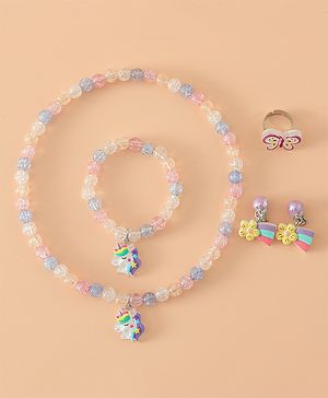 Babyhug Kids Pastel Beaded Jewellery Set with Cute Charms - Pink & Blue