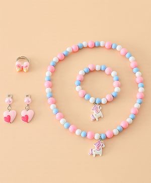 Babyhug Kids Pastel Beaded Jewellery Set with Cute Charms - Pink & Red