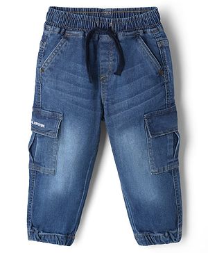 Babyhug Denim Full Length Washed Jeans with Stretch in Blue