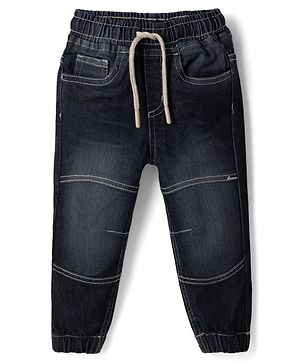 Babyhug Denim Woven Full Length Washed Joggers with Stretch - Black