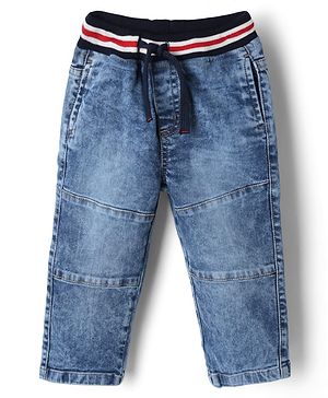 Babyhug Denim Full Length Washed Jeans With Stretch in Blue