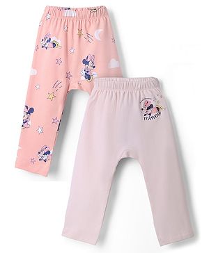 Babyhug Disney 100% Cotton Interlock Knit Full Length Diaper Leggings with Minnie Mouse Graphic Print Pack of 2 - Pink