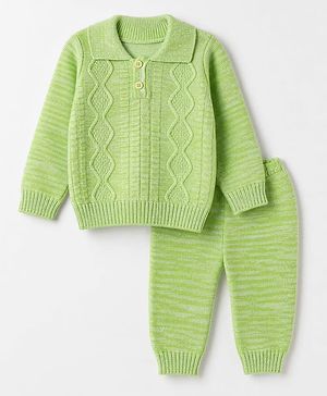 Babyhug Cable Knit Full Sleeves Sweater Set - Limegreen