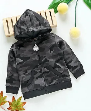 Fox Baby Full Sleeves Hooded Sweat Jacket Camouflage Print - Grey