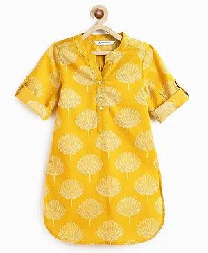 Campana 100% Cotton Woven Three
                              Fourth Sleeves Floral Printed Kurti -
                              Mustard & Off White