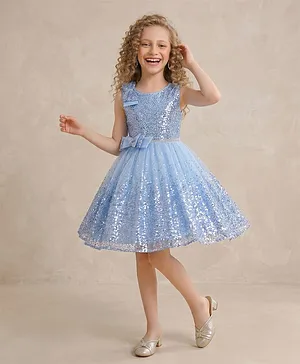 smile baby NX Sequence Knit
                              Sleeveless Stones Embellished Bow Applique
                              Detailed Dress - Sky Blue