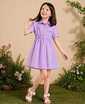 PURPLE UNITED KIDS Cotton Woven
                                  Half Sleeves Butterfly Embroidered
                                  Beads Embellished Dress - Lavender