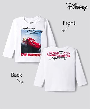 Bonfino Disney Cotton Knit Full Sleeves T-Shirt With Lightning McQueen Graphic - White