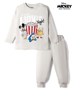 Bonfino Disney Interlock Knit Full Sleeves T-shirt & Pyjama Night Suit With Mickey Mouse Graphic - Grey