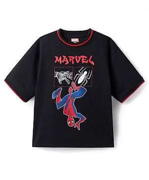 Pine Kids Marvel Single Jersey Knit Half Sleeves T-Shirt with Spiderman Print - Black