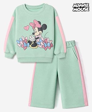 Babyhug Disney 100% Cotton Terry Knit Full Sleeves Sweatshirt and Trackpants with Full Length and Minnie Mouse Print in Green