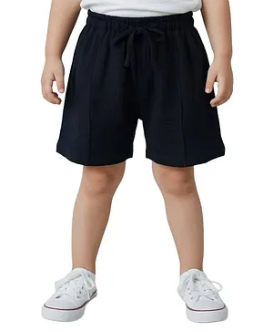 Snowflakes Cotton Woven Solid Shorts
                              - Black