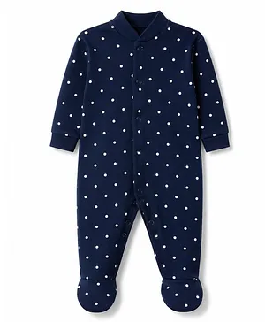 Junior Star Full Sleeves Polka Dots
                              Printed Footed Sleepsuit - Navy Blue
