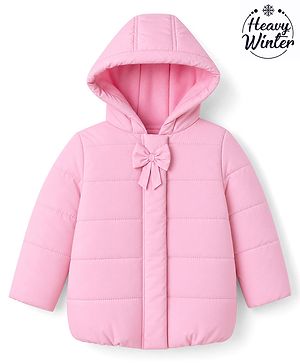 Babyhug Woven Full Sleeves  Hooded Jacket With Bow Applique - Pink