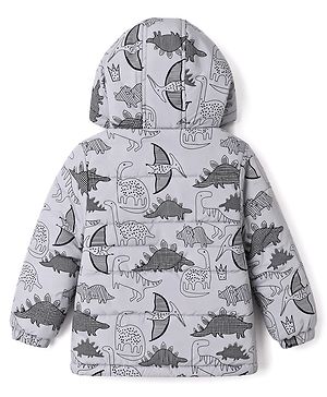 Babyhug Woven Reversible Jackets with Full Sleeves and Dinosaur Print in Grey for 6-9 Months