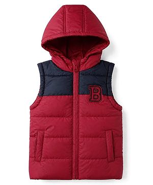 Babyhug Woven Sleeveless Padded Winter Hooded Jacket - Maroon