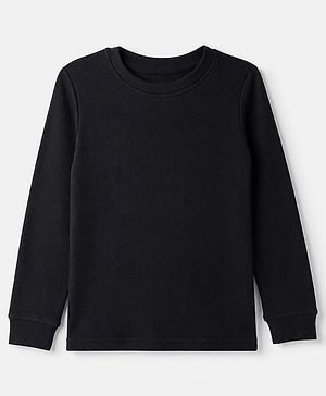 Pine Kids Knit Solid Thermal Vest with Full Sleeves in Black