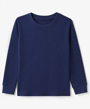 Pine Kids Cotton Ribbed Knit Solid Thermal Top with Full Sleeves - Blue