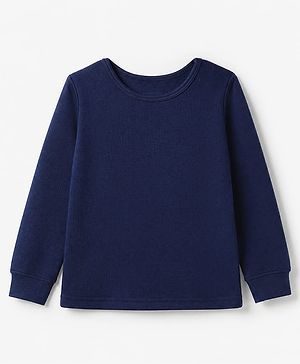 Pine Kids Cotton Ribbed Knit Solid Thermal Top with Full Sleeves - Blue