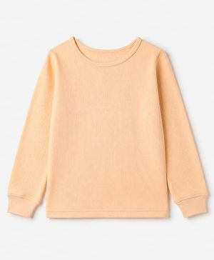 Pine Kids Cotton Blend Knit Solid Thermal Tops with Full Sleeves - Peach