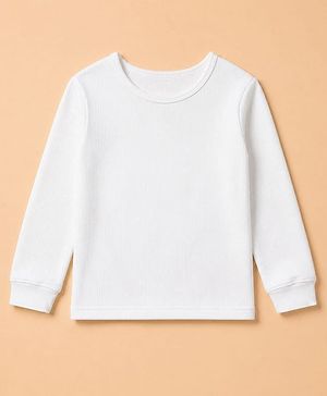 Pine Kids Cotton Mix Knit Thermal Vest with Full Sleeves in White