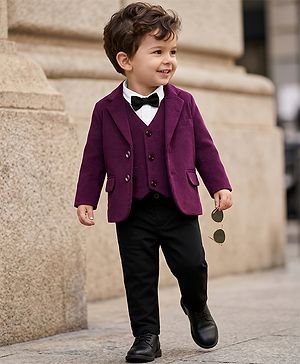 Babyhug Woven Striped Party Suit With Bow - Wine