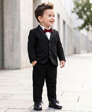 Babyhug Woven Full Sleeves Woven Party suit With Bow - Black