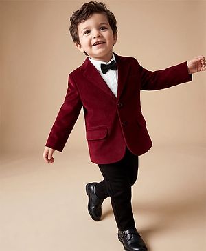 Babyhug Woven Full Sleeves Party Suit With Bow - Maroon