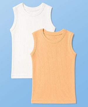 Pine Kids Cotton Mix Knit Sleeveless Ribbed Thermal Vest Pack of 2 - White & Cream