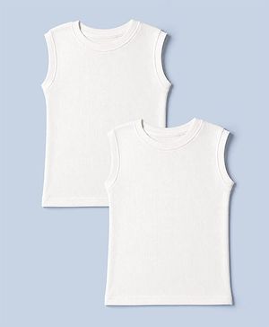 Pine Kids Cotton Blend Knit Thermal Solid Sleeveless Vests Pack of 2 - White