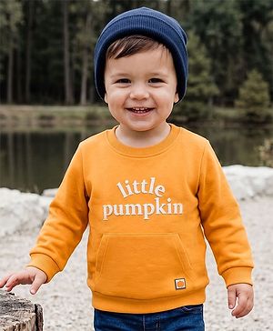 Babyhug Heavy Gauge 100% Cotton Terry Knit Sweatshirt With Full Sleeves and Little Pumpkin Text Print - Orange