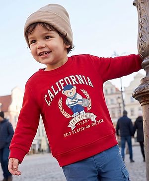 Babyhug 100% Cotton Terry Knit Sweatshirt with Full Sleeves and Bear Print - Maroon