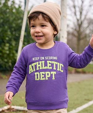 Babyhug 100% Cotton Terry Knit Full Sleeves Sweatshirt with Keep On Scoring Text Print - Purple