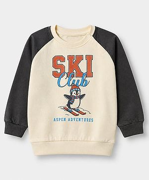 Babyhug 100% Cotton Terry Knit Full Sleeves Heavy Gauge Sweatshirt With Ski Club Print - Beige