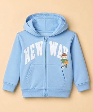 Babyhug 100% Cotton Terry Knit Sweatshirt With Full Sleeves and Bear Print in Light/Sky Blue