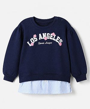 Babyhug 100% Cotton Heavy Gauge Terry Knit Full Sleeves Sweatshirt With Puffed Sleeves And Los Angeles Sports League Embroidery - Navy Blue