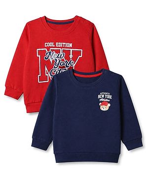 Babyhug 100% Cotton Knit Sweatshirt with Full Sleeves and Cool Edition New York City Brooklyn Atheletic Department Text in Blue & Red Pack of 2