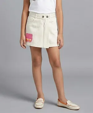 Barbie by Tiny Girl Cotton Knit Lets
                              Roll Text Patch Detailed Skort - White