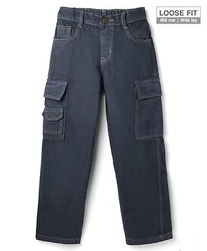 Pine Kids Denim Woven Full Length Jeans With Cargo Pockets in Navy Blue