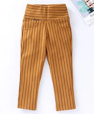 Enfance Lycra Woven Full Length Striped Jeggings - Mustard