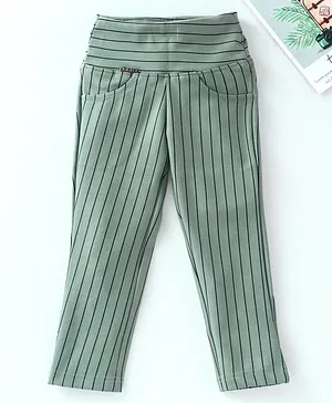 Enfance Lycra Woven Full Length Striped Jeggings - Light Green