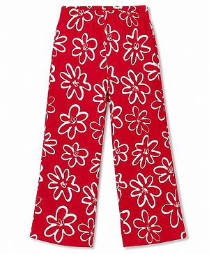 Pine Kids Knit Full Length  Track Pant with Floral Prints -  Red