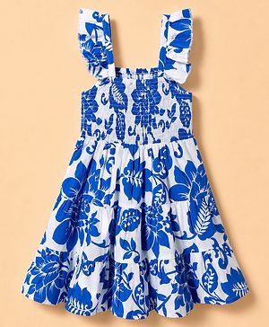 Pine Kids Poplin Woven Sleeveless Smocked Floral Printed Dress - White