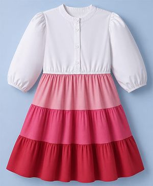 Pine Kids Cotton Woven One Piece Dress with Full Sleeves - White