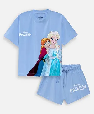 Nap Chief Cotton Blend Knit Disney
                              Frozen Featuring Half Sleeves Elsa &
                              Anna Printed Tee & Shorts Set - Sky
                              Blue