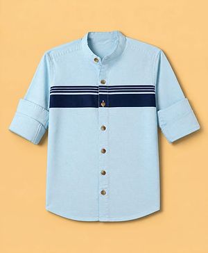 Pine Kids 100% Cotton Woven Full Sleeves Solid Shirt WIth Stripes - Sky Blue