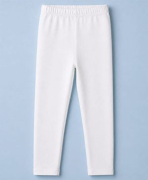 Babyhug Cotton Elastane Knit Full Length Solid Lycra Leggings - White