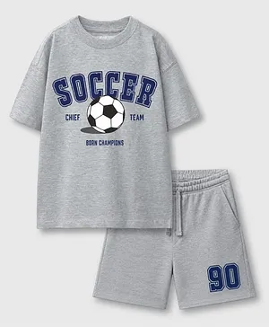 Nap Chief Cotton Blend Knit Half
                              Sleeves Chief Soccer Crew Printed Tee
                              & Shorts Set - Ecru & Grey
                              Melange