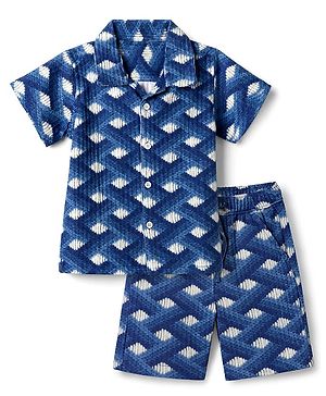 Babyhug Cotton Woven Half Sleeves Geometric Print Co-Ords Shirt & Shorts Set - Blue
